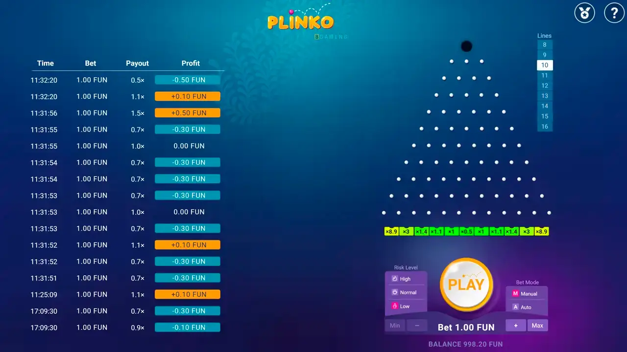 Plinko-Spieloberfläche